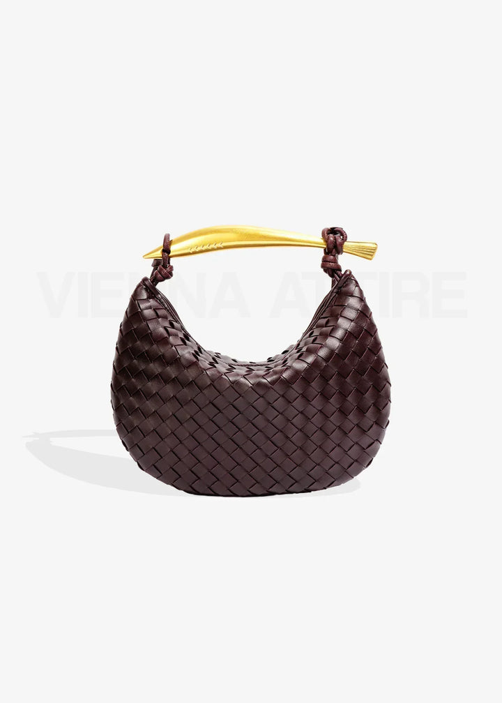 Woven Faux Leather Bag with Gold Handle