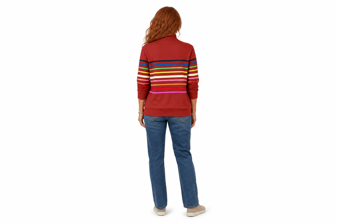 ELEANOR | STRIPED COTTON-BLEND ZIP-NECK JUMPER
