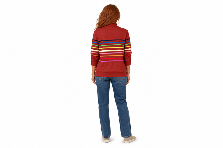 ELEANOR | STRIPED COTTON-BLEND ZIP-NECK JUMPER