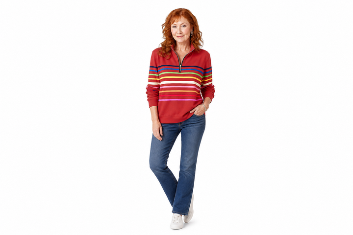 ELEANOR | STRIPED COTTON-BLEND ZIP-NECK JUMPER