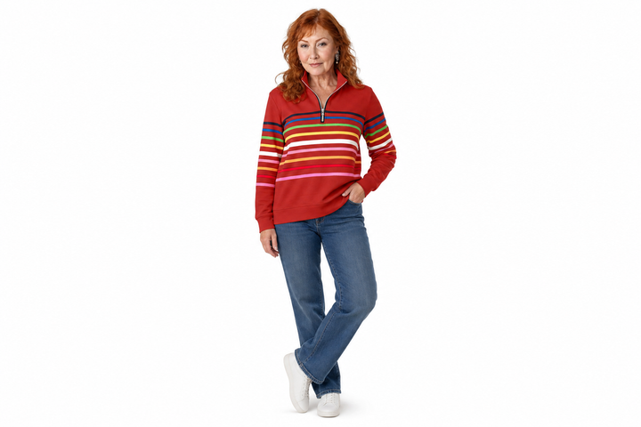 FLORENCE | COMFORTABLE STRIPED ZIP-NECK JUMPER