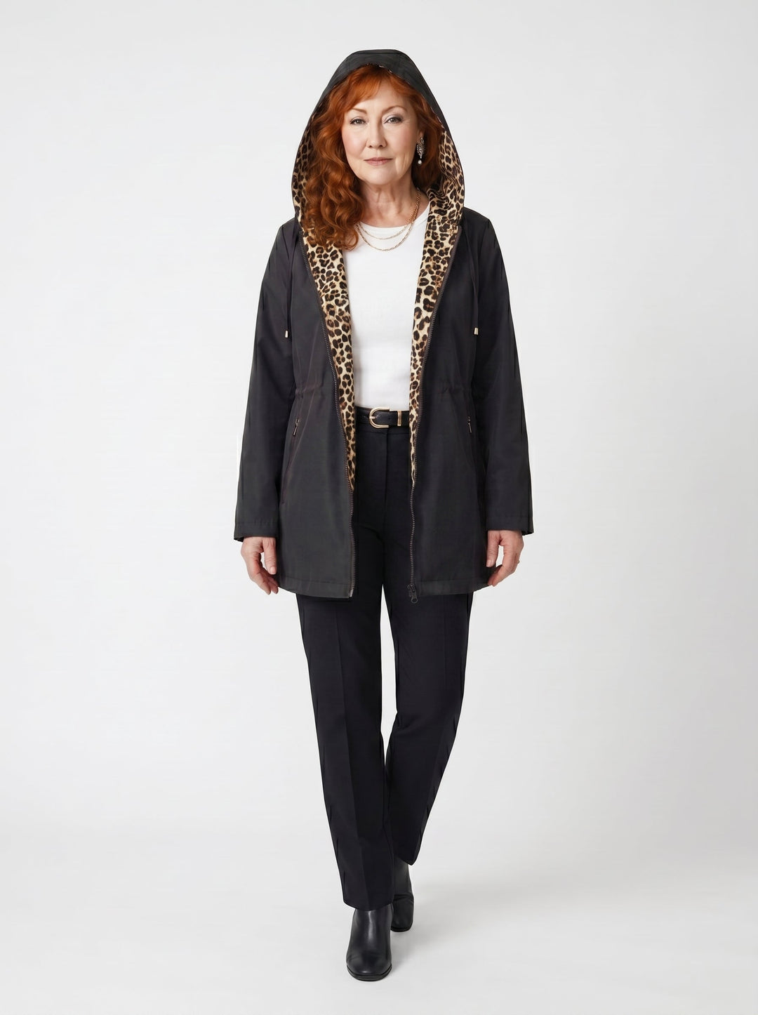 SIOBHÁN | REVERSIBLE LEOPARD TRIM HOODED JACKET