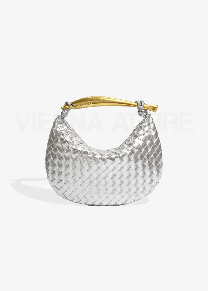 Woven Faux Leather Bag with Gold Handle