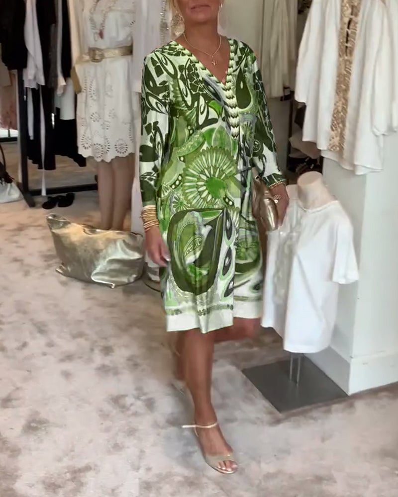 Brenda | Vintage Print V-Neck Dress