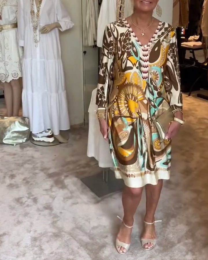 Brenda | Vintage Print V-Neck Dress
