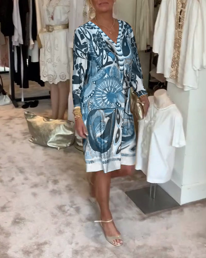 Brenda | Vintage Print V-Neck Dress