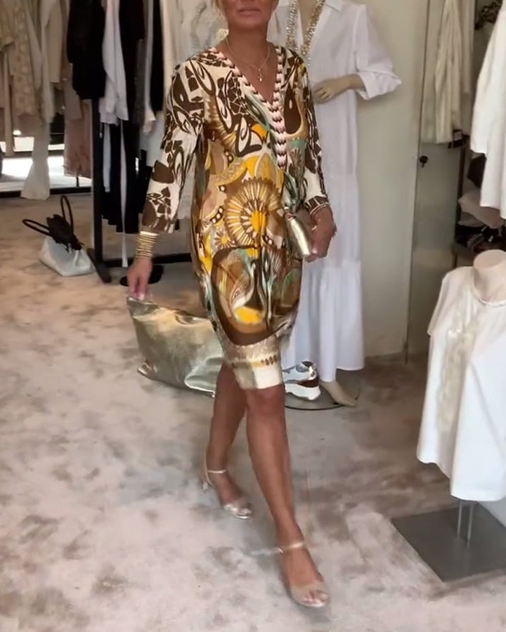 Brenda | Vintage Print V-Neck Dress