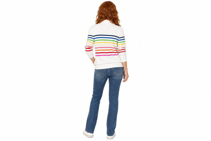 ELEANOR | STRIPED COTTON-BLEND ZIP-NECK JUMPER