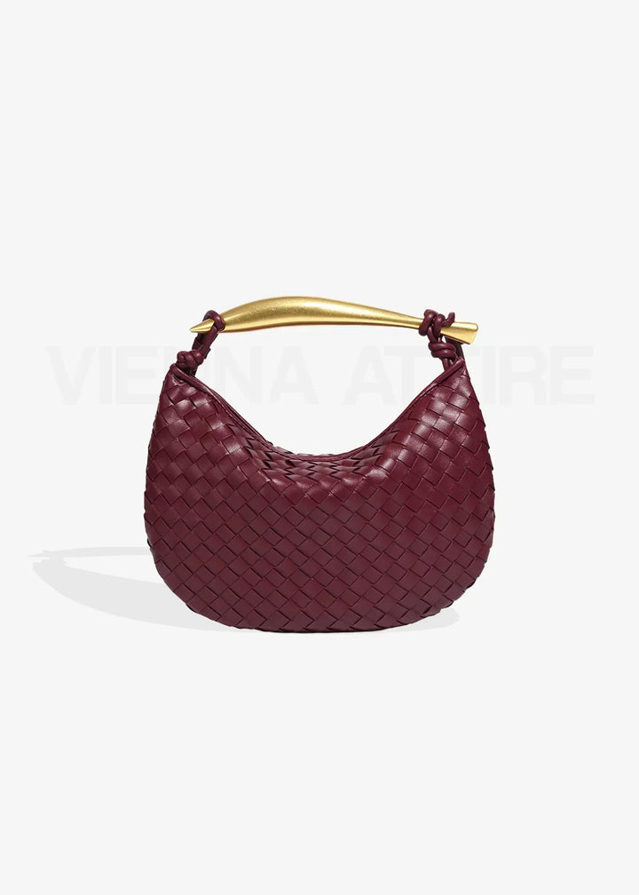 Woven Faux Leather Bag with Gold Handle